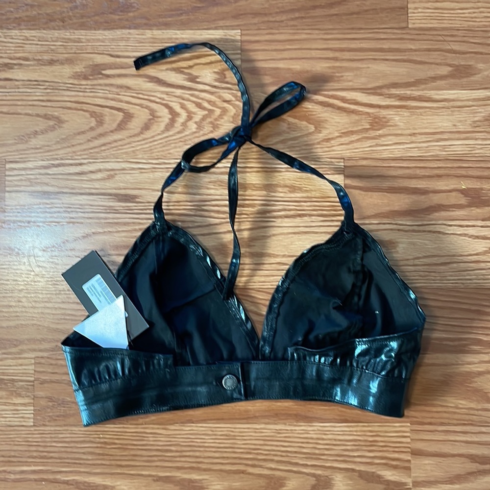 NWT Nasty Gal Black Coated Triangle Halter Neck Bralette Size U.S. 10 - Picture 2 of 8